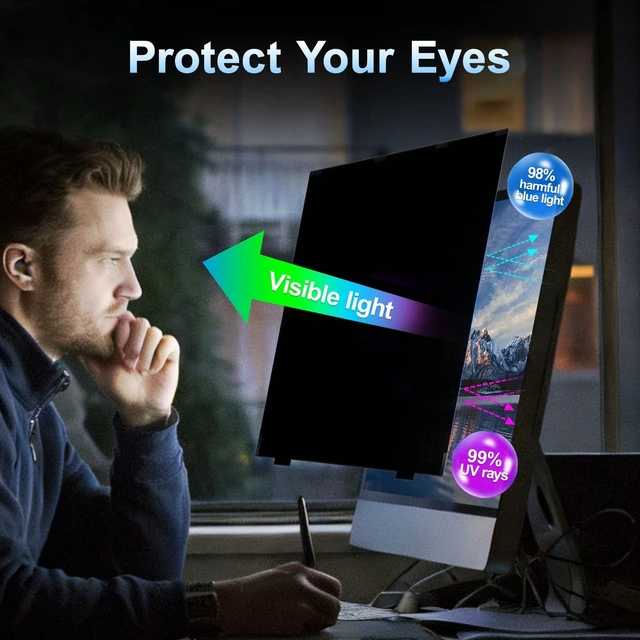 Alt view image 4 of 5 - 2 Pack 24 Inch Magnetic Computer Privacy Screen for Monitor 16:9 Aspect Ratio, Anti Blue Light Computer Screen Privacy Shield, Removable Anti Glare Screen Protector for Dell HP Lenovo ASUS