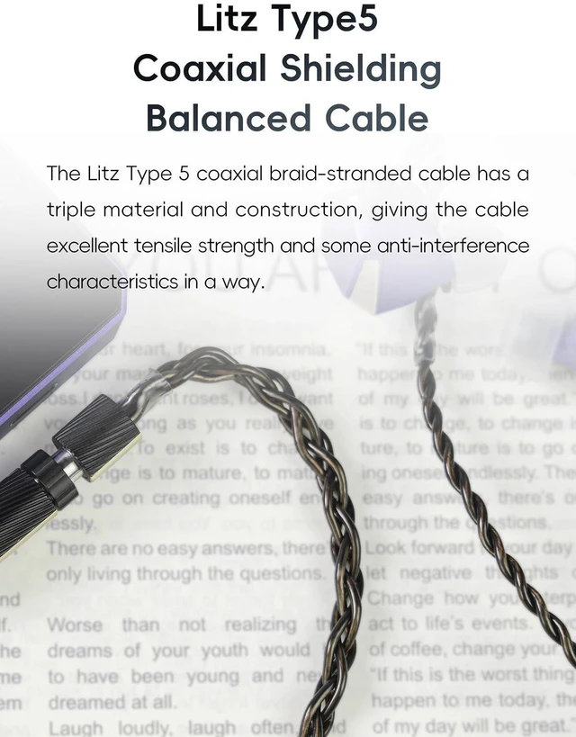 Alt view image 3 of 5 - HiBy CuAg8 Balance Earphone Cable Coaxial Silver-Plated Copper Litz Type5 Coaxial Shielding 4Pin-Lock Plugs 3.5mm+4.4mm Jack