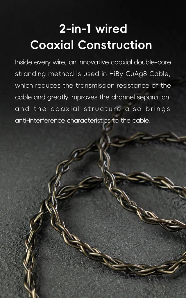 Alt view image 4 of 5 - HiBy CuAg8 Balance Earphone Cable Coaxial Silver-Plated Copper Litz Type5 Coaxial Shielding 4Pin-Lock Plugs 3.5mm+4.4mm Jack
