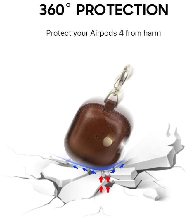 Alt view image 4 of 5 - for AirPods 4 (4th Generation) Case Leather, Personalized Cowhide Leather Vintage Case,Shockproof Portable with Keychain,Charging Case Cover for AirPods 4 (Brown)