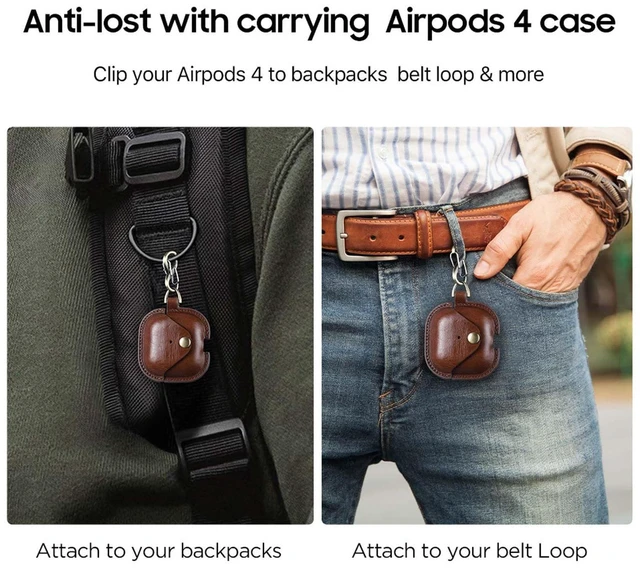 Alt view image 5 of 5 - for AirPods 4 (4th Generation) Case Leather, Personalized Cowhide Leather Vintage Case,Shockproof Portable with Keychain,Charging Case Cover for AirPods 4 (Brown)