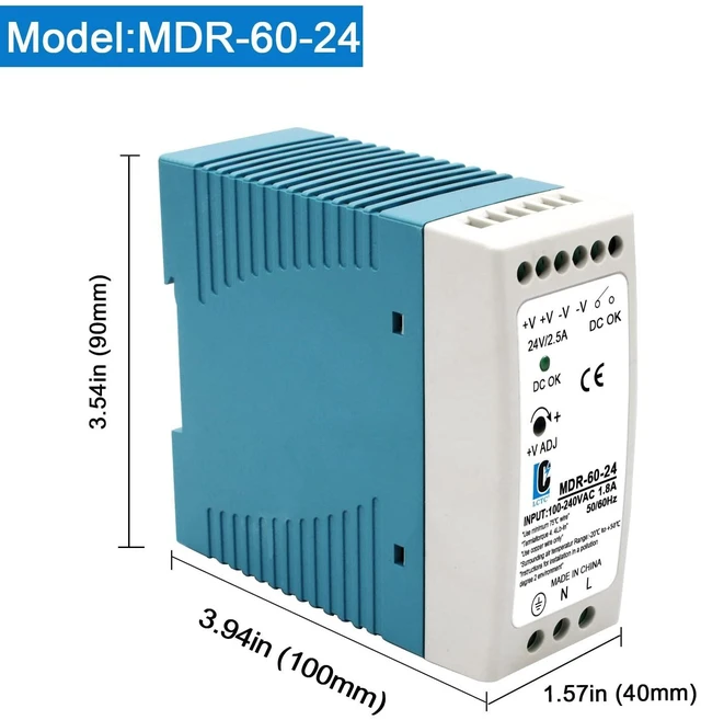 Alt view image 3 of 5 - DIn Rail DC 24V Switching Power Supply MDR 60W Rail Type(Input:100-240VAC,Output:24VDC,50/60HZ) Switch Converter (24V 2.5A)(4)