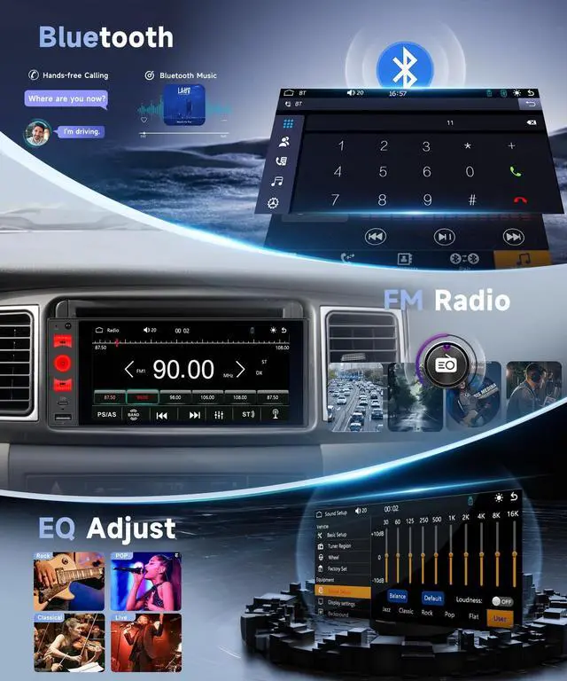 Alt view image 4 of 5 - Orderich Single Din Car Stereo with Wireless A-pple Carplay Android Auto, 6" Incell Touch Screen Car Radio 1 Din with Backup Camera Car Audio Receiver, Support Mirror Link Bluetooth FM USB EQ S