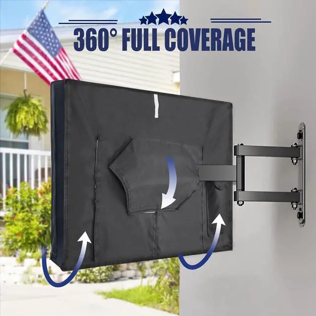 Alt view image 4 of 5 - IC ICLOVER Outdoor TV Cover 43 Inch, 600D Heavy Duty 4 Season Weatherproof TV Screen Protector with Waterproof Zipper & Remote Control Pocket, Outside Television Enclosure for LED, LCD TVs -US Flag