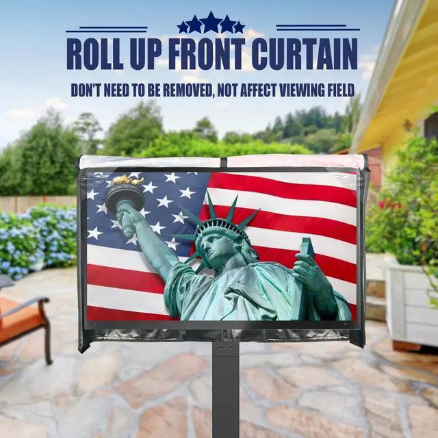 Alt view image 5 of 5 - IC ICLOVER Outdoor TV Cover 43 Inch, 600D Heavy Duty 4 Season Weatherproof TV Screen Protector with Waterproof Zipper & Remote Control Pocket, Outside Television Enclosure for LED, LCD TVs -US Flag