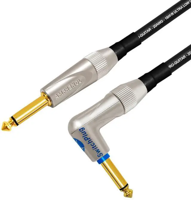 Alt view image 4 of 5 - 6 Foot - WBC-PRO-Guitar 20 AWG - Low-Cap (18pF/ft) Pro-Grade Graphite-Based - Dual-Shielded Guitar Bass Instrument Cable w/Amphenol Straight - Angled (Silent) Inch (6.35mm) Gold TS Plugs