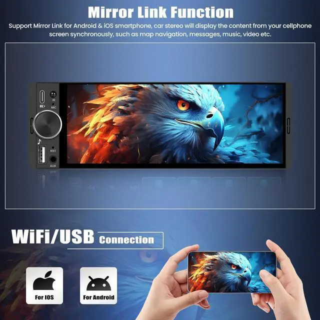 Alt view image 3 of 5 - Single Din Car Radio with Wireless CarPlay & Android Auto,6.28 Inch HD IPS Touchscreen Single Din Stereo with Bluetooth Backup Camera,Car Radio Supports Bluetooth/SWC/FM Radio/USB/TF