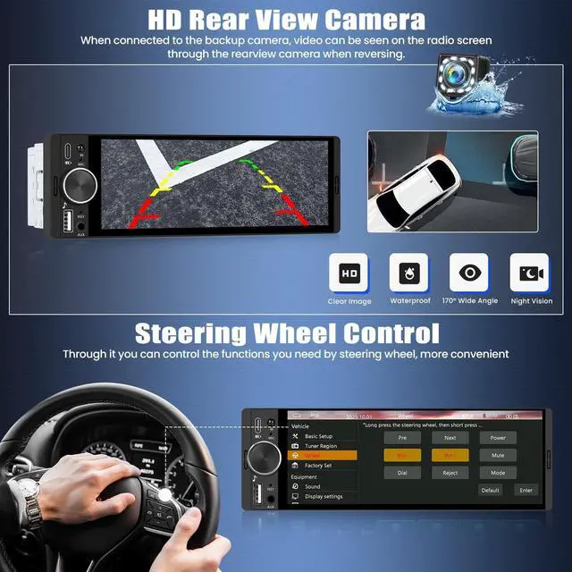 Alt view image 4 of 5 - Single Din Car Radio with Wireless CarPlay & Android Auto,6.28 Inch HD IPS Touchscreen Single Din Stereo with Bluetooth Backup Camera,Car Radio Supports Bluetooth/SWC/FM Radio/USB/TF