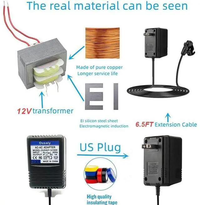Alt view image 4 of 5 - Ousaly 12VAC 2-Hole Power Adapter for Vintage Halloween Fiber Optic Jack O' Lantern Color Changing Light-Up Pumpkin Head Scarecrow Scare Crow Decoration 41-120-0850A TEAC-41-121000U AC Power Adapter
