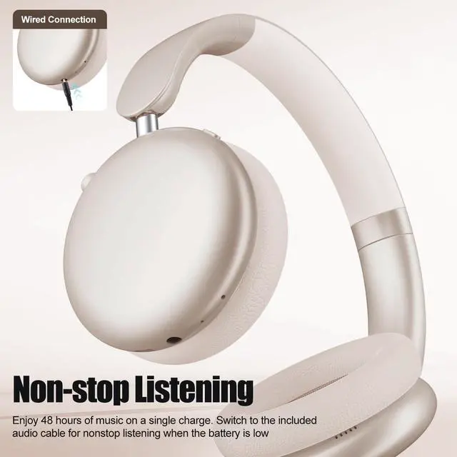 Alt view image 3 of 5 - Wentronic Y06 Noise Cancelling Headphones,58H Playtime and 5 EQ Music Modes Wireless Over Ear Bluetooth Headphones with Microphone,Lossless Audio,Multipoint Connection,Foldable,Lightweight,Star