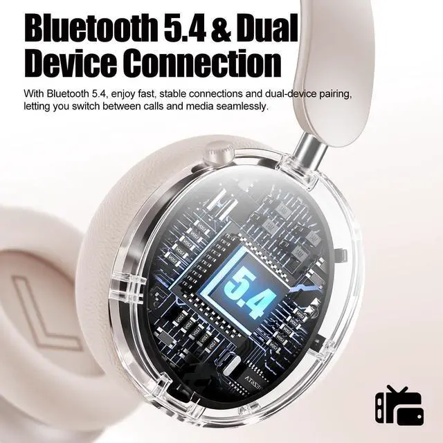 Alt view image 5 of 5 - Wentronic Y06 Noise Cancelling Headphones,58H Playtime and 5 EQ Music Modes Wireless Over Ear Bluetooth Headphones with Microphone,Lossless Audio,Multipoint Connection,Foldable,Lightweight,Star
