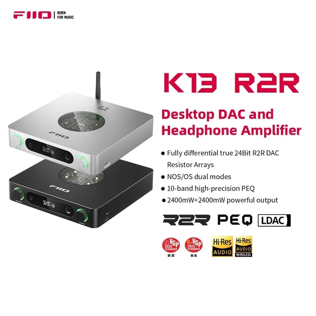 Alt view image 2 of 5 - FiiO K13 R2R Desktop DAC & Headphone Amp, High-Fidelity 24Bit R2R DAC, Powerful 2400mW Output, LDAC Bluetooth Streaming, Dual Power Supply, 10-Band PEQ, Balanced XLR & RCA Audio Output (Silver)