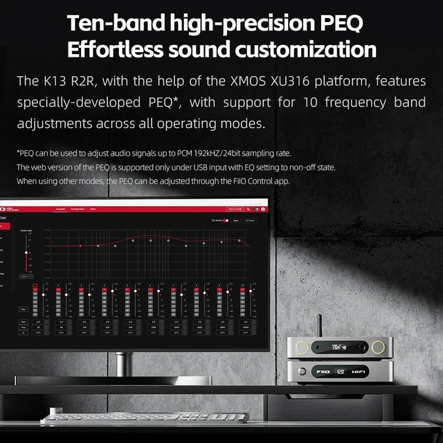 Alt view image 5 of 5 - FiiO K13 R2R Desktop DAC & Headphone Amp, High-Fidelity 24Bit R2R DAC, Powerful 2400mW Output, LDAC Bluetooth Streaming, Dual Power Supply, 10-Band PEQ, Balanced XLR & RCA Audio Output (Silver)