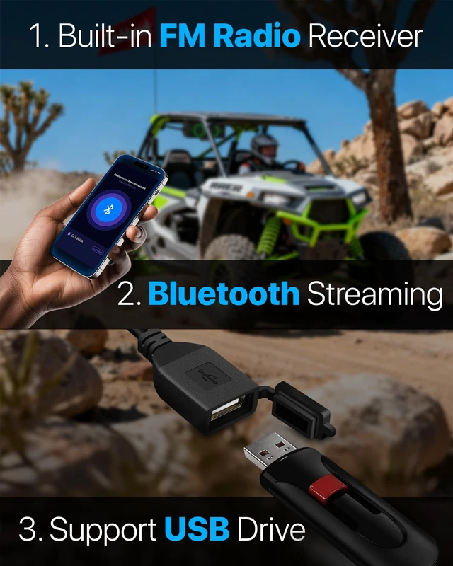 Alt view image 5 of 5 - GoHawk 15 Inch UTV Sound Bar with Bluetooth, IP66 Waterproof ATV Soundbar