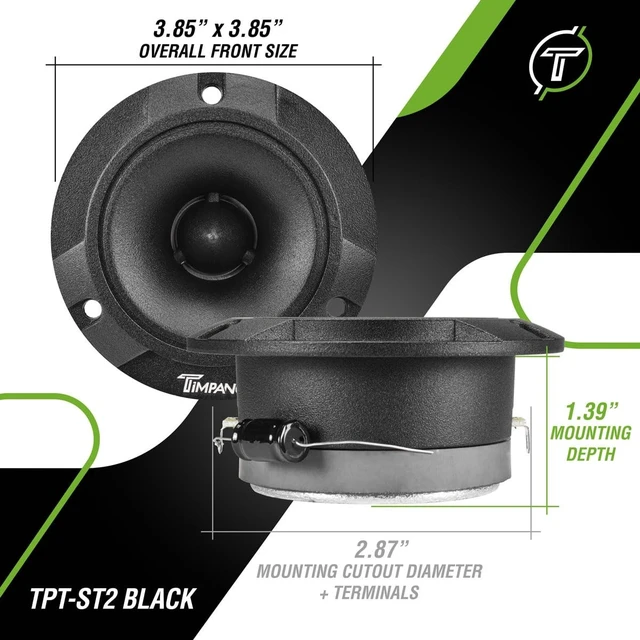 Alt view image 4 of 5 - Timpano TPT-ST2 Black Slim Super Tweeter, 600 Watts 4 Ohm, 105 dB, 1 in Voice Coil, 3.85 inch Pro Car Sound System Bullet Tweeters (Pair)