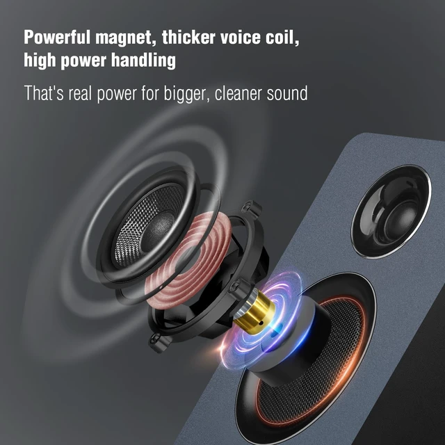 Alt view image 3 of 5 - Computer Speakers, Bluetooth 5.3, USB-C, AUX/RCA, 3.5-Inch Woofer, Grey