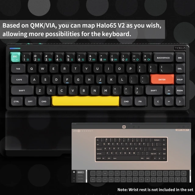 Alt view image 3 of 5 - nuphy Halo65 V2 Wireless Mechanical Keyboard with PBT Keycaps,65% Hot Swappable Custom Gaming Keyboard Compatible with QMK/VIA,RGB Backlit,Gasket Structure,BT5.0/USB-C/2.4GHz,Black-Raspberry Sw