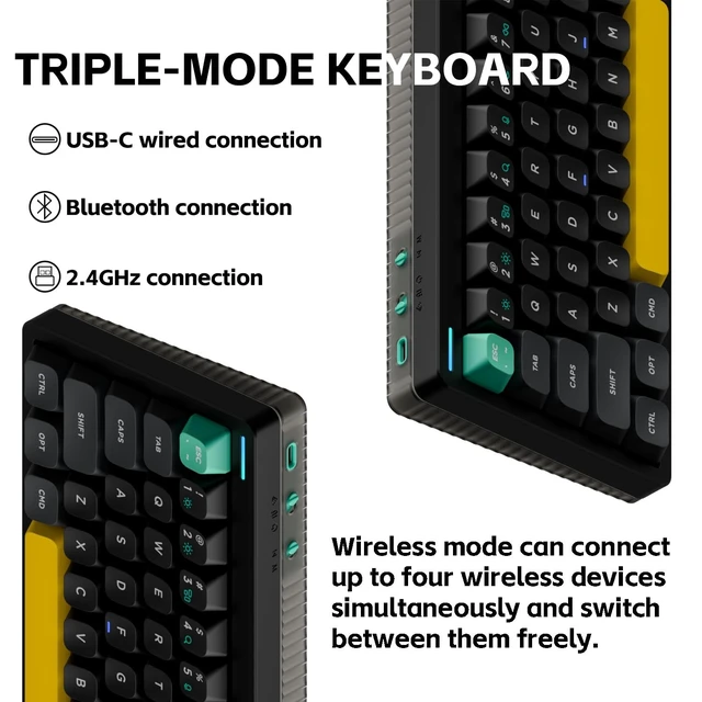 Alt view image 4 of 5 - nuphy Halo65 V2 Wireless Mechanical Keyboard with PBT Keycaps,65% Hot Swappable Custom Gaming Keyboard Compatible with QMK/VIA,RGB Backlit,Gasket Structure,BT5.0/USB-C/2.4GHz,Black-Raspberry Sw