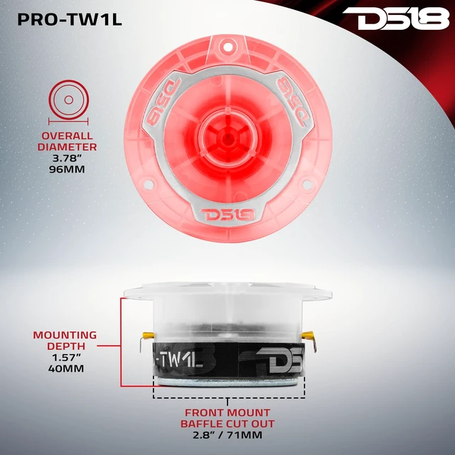 Alt view image 3 of 5 - DS18 PRO-TW1L RGB Alluminum Super Bullet Tweeter - 1" Voice Coil, Polycarbonate Body and Bullet, 400W Max, 200W Rms, 4 Ohms, Built in Crossover - Pro Tweeters are The Best (2 Speakers)