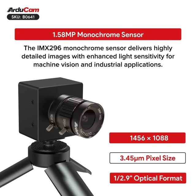 Alt view image 3 of 5 - Arducam 1.58MP IMX296 Monochrome Global Shutter USB 3.0 Camera Module, 44FPS High-Speed UVC Industrial Camera with 6mm CS Lens for Machine Vision, Industrial Automation, AI, Linux & Windows