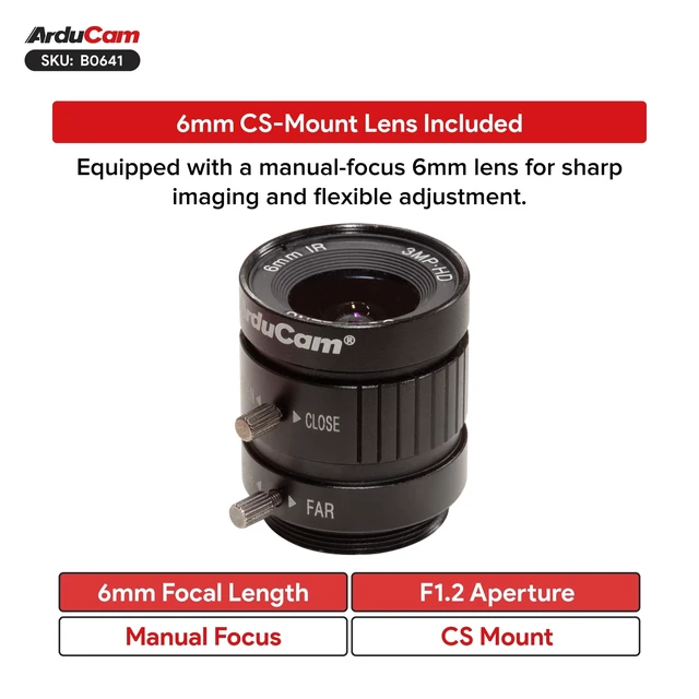 Alt view image 5 of 5 - Arducam 1.58MP IMX296 Monochrome Global Shutter USB 3.0 Camera Module, 44FPS High-Speed UVC Industrial Camera with 6mm CS Lens for Machine Vision, Industrial Automation, AI, Linux & Windows
