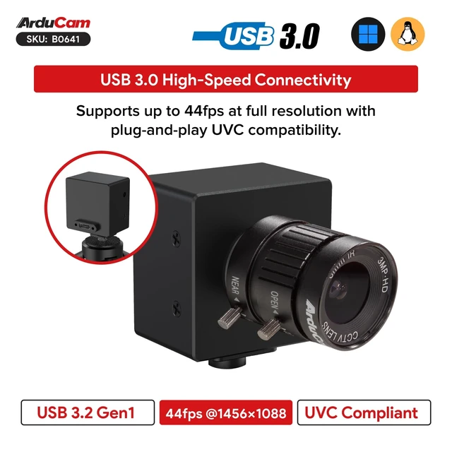 Alt view image 4 of 5 - Arducam 1.58MP IMX296 Monochrome Global Shutter USB 3.0 Camera Module, 44FPS High-Speed UVC Industrial Camera with 6mm CS Lens for Machine Vision, Industrial Automation, AI, Linux & Windows