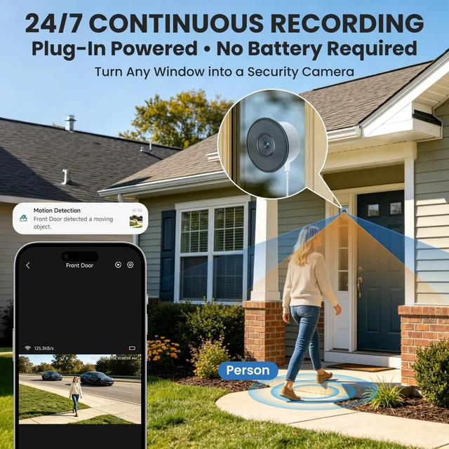 Alt view image 5 of 5 - SOLIOM 2K Window Camera, LCD Touchscreen,24/7 Recording, 2.4&5GHz WiFi