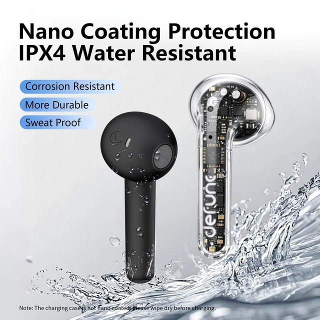 Alt view image 5 of 5 - Defunc True LITE II Wireless Earbuds Bluetooth 6.0, Semi in-Ear Headphones with ENC Clear Calls, Low Latency, 20H Playtime, IPX4 Waterproof, Comfortable Fit with AI App Support