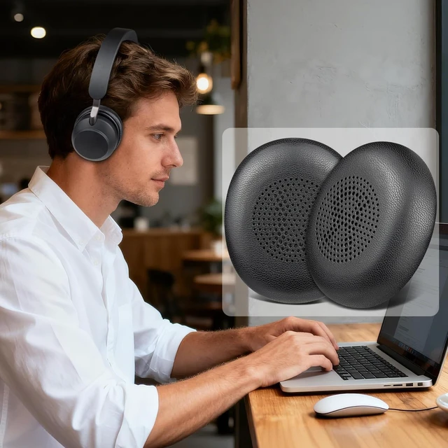 Alt view image 5 of 5 - SOULWIT Lambskin Ear Cushions for Jabra Evolve2 65, Elite 45h - Black