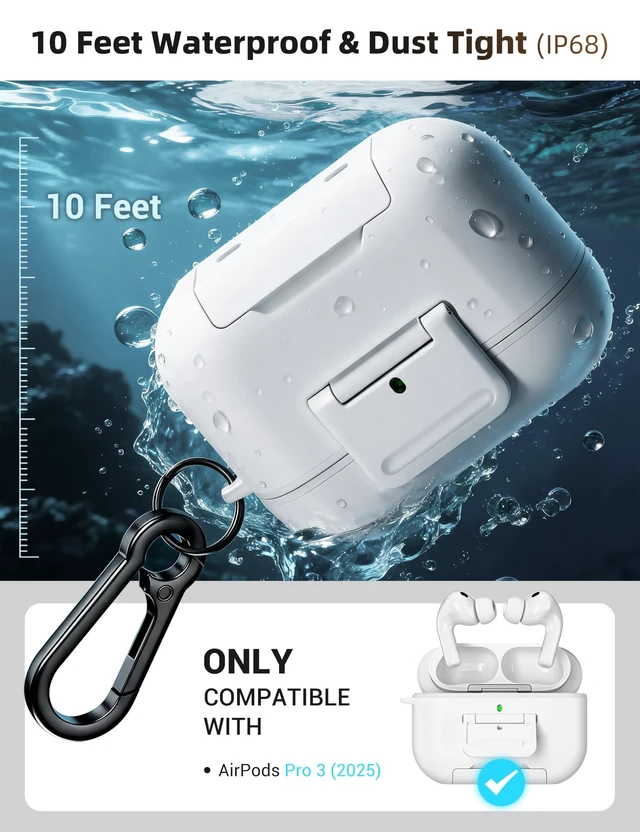 Alt view image 2 of 5 - PROfezzion for Airpods Pro 3 Case Cover with Lock, IP68 Waterproof - White