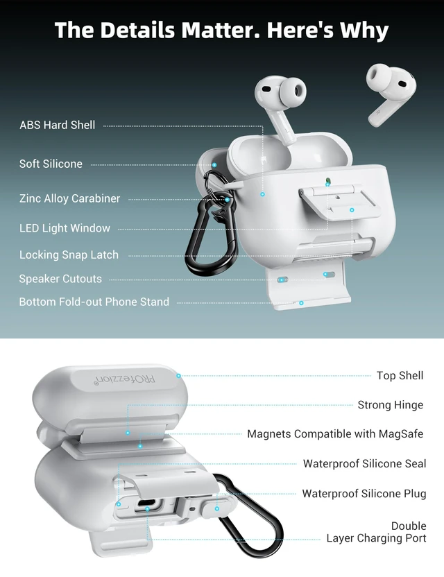 Alt view image 3 of 5 - PROfezzion for Airpods Pro 3 Case Cover with Lock, IP68 Waterproof - White