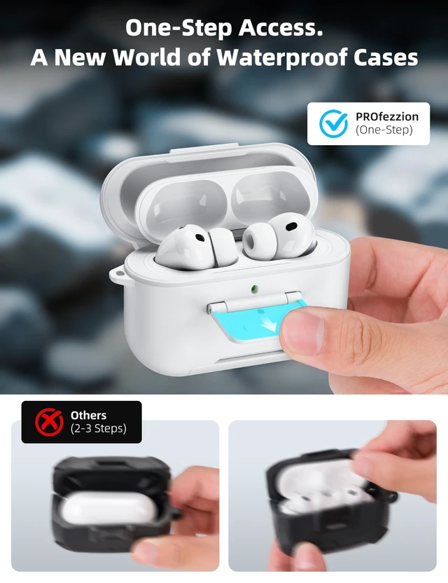 Alt view image 4 of 5 - PROfezzion for Airpods Pro 3 Case Cover with Lock, IP68 Waterproof - White