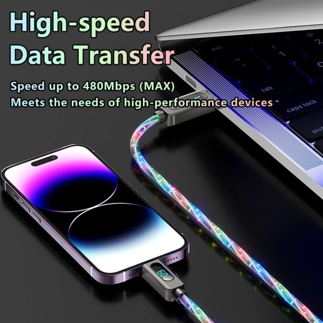 Alt view image 4 of 5 - Light Up USB-C Cable 2Pack 6.6ft LED Charger RGB USBC to USBC Charging Cord