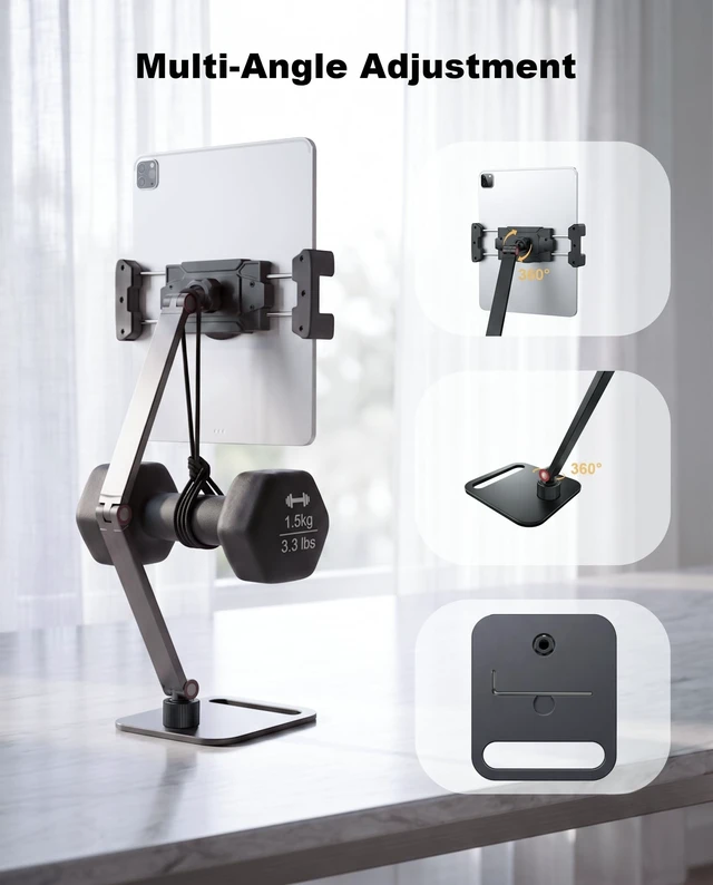 Alt view image 4 of 5 - ZVOIYKM Portable Monitor Stand (1.5kg/6.5lb Max Load) with Thickened Base, 360 Adjustable Dual Arm Mount, Dual Arms Extend up to a Maximum of 40cm, Compatible iPad and Portable Screen 6-17 Inch