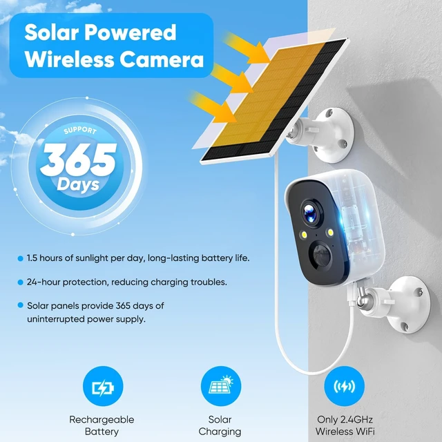 Alt view image 3 of 5 - Poyasilon 2-Pack Solar Security Cameras Wireless Outdoor,2K Solar Camera Wireless for Home Color Night Vision Two-Way Talk Two Spotlights,Cloud/SD Only 2.4GHz WiFi