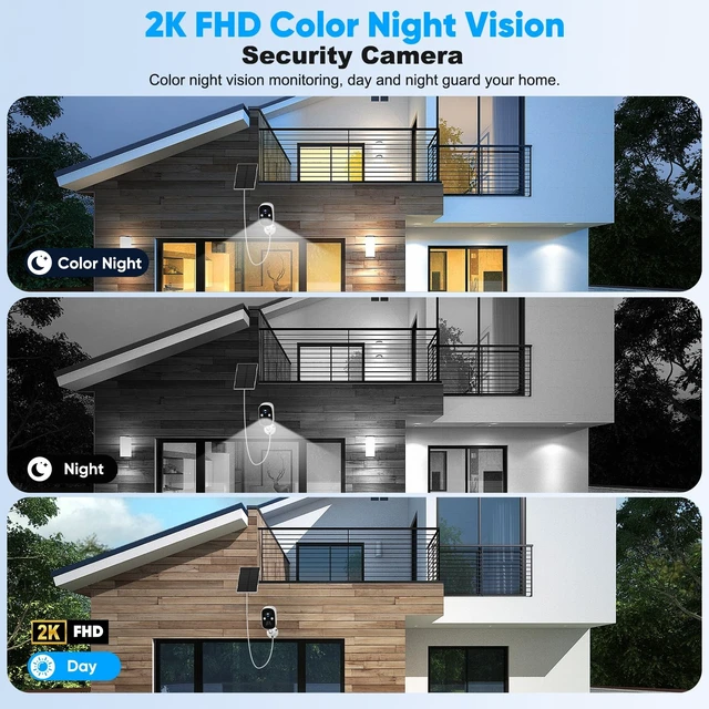 Alt view image 4 of 5 - Poyasilon 2-Pack Solar Security Cameras Wireless Outdoor,2K Solar Camera Wireless for Home Color Night Vision Two-Way Talk Two Spotlights,Cloud/SD Only 2.4GHz WiFi