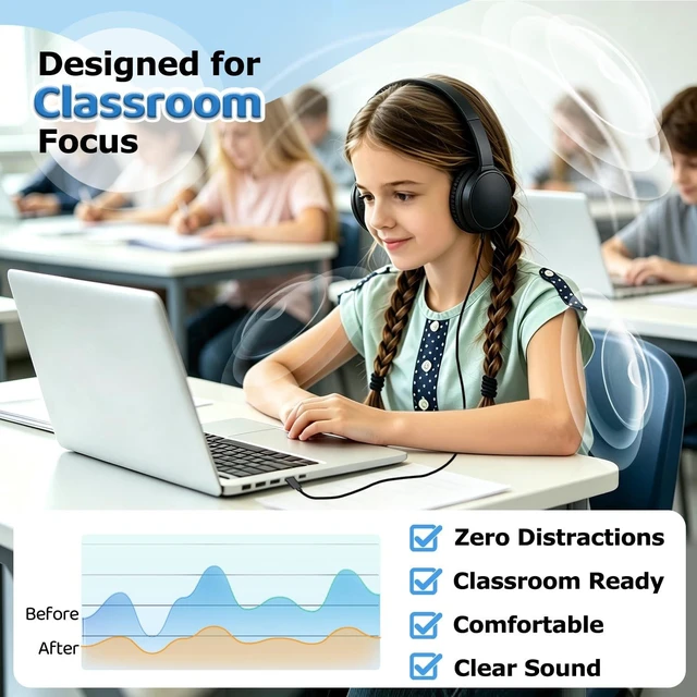 Alt view image 2 of 5 - Ladont 5 Pack USB Tpye C Wired Kids Headphones Bulk for School Classroom