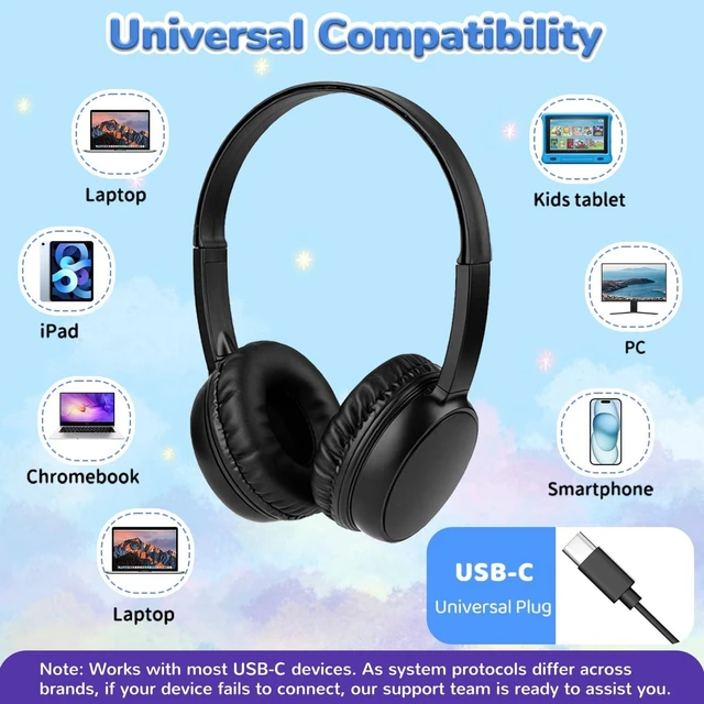 Alt view image 3 of 5 - Ladont 5 Pack USB Tpye C Wired Kids Headphones Bulk for School Classroom