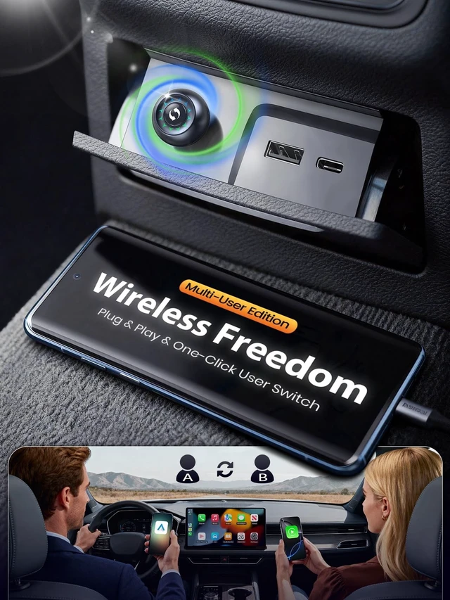 Alt view image 2 of 5 - Wireless CarPlay Adapter & Android Auto Adapter, One-Click User Switch, Fast & Stable, Converts Wired to Wireless, Stable Connection Car Play Dongle for iOS 10+ / Android 11+ (Blue)