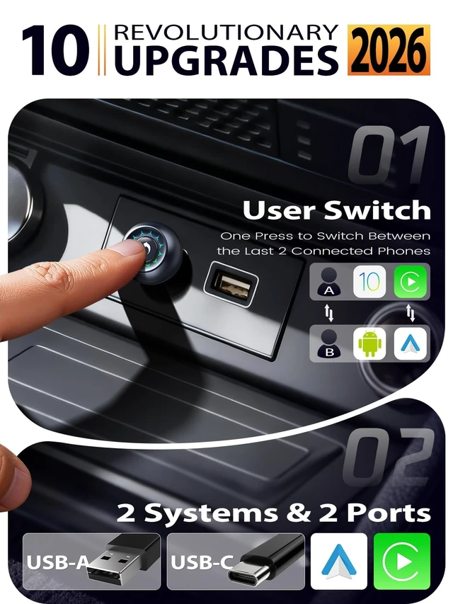 Alt view image 4 of 5 - Wireless CarPlay Adapter & Android Auto Adapter, One-Click User Switch, Fast & Stable, Converts Wired to Wireless, Stable Connection Car Play Dongle for iOS 10+ / Android 11+ (Blue)