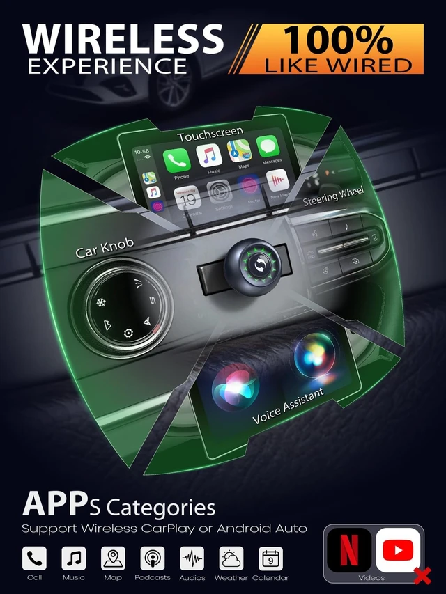 Alt view image 3 of 5 - Wireless CarPlay Adapter & Android Auto Adapter, One-Click User Switch, Fast & Stable, Converts Wired to Wireless, Stable Connection Car Play Dongle for iOS 10+ / Android 11+ (Blue)