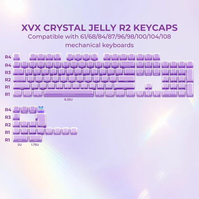 Alt view image 4 of 5 - OHY XVX Lusterfly Jelly R2 MDA Profile Keycap Set, 122 Keys Double Shot PC+ABS Keycaps for MX Switches & ANSI Layout Mechanical Keyboards-Lavender Purple