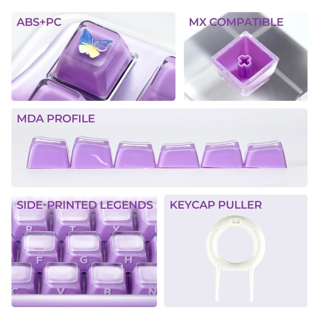 Alt view image 2 of 5 - OHY XVX Lusterfly Jelly R2 MDA Profile Keycap Set, 122 Keys Double Shot PC+ABS Keycaps for MX Switches & ANSI Layout Mechanical Keyboards-Lavender Purple