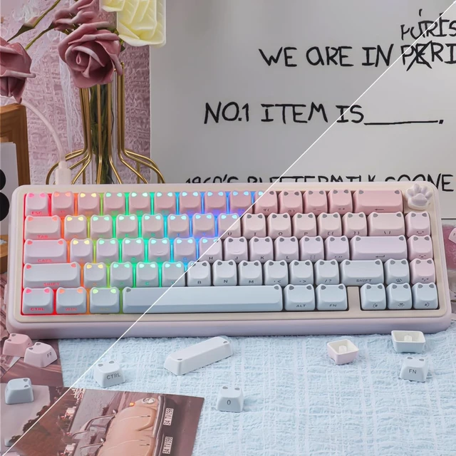 Alt view image 5 of 5 - Tsungup Cute Cat Keycaps Mao Profile Custom Key caps Keyboard Keycaps