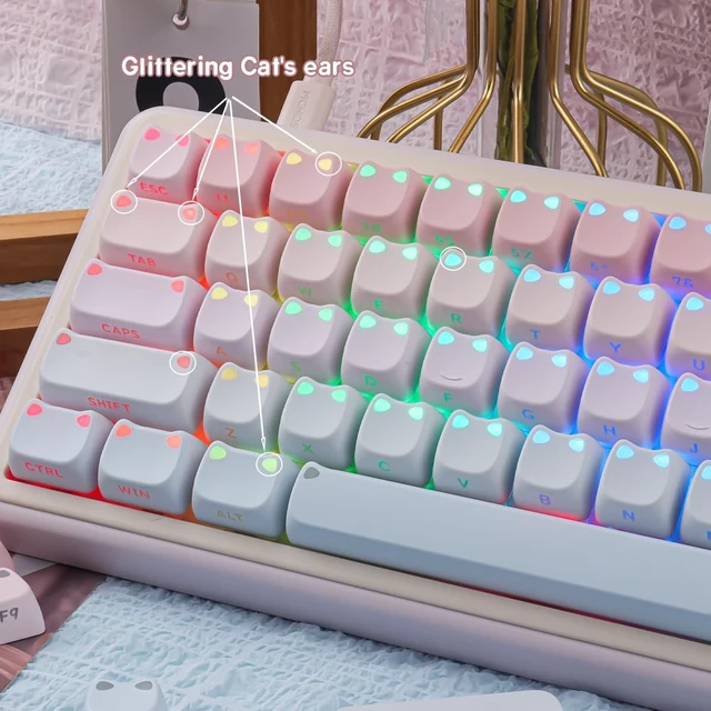 Alt view image 3 of 5 - Tsungup Cute Cat Keycaps Mao Profile Custom Key caps Keyboard Keycaps