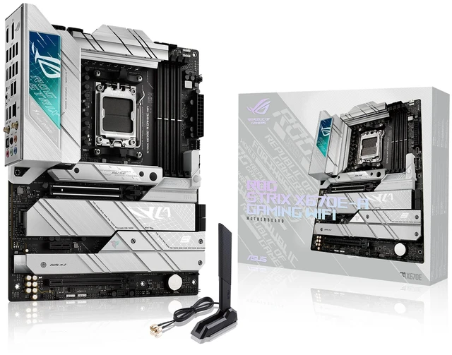 Main image of ASUS ROG STRIX X670E-A GAMING WIFI AMD X670 AM5 Ryzen Desktop 9000 8000 & 7000 ATX motherboard, 16+2 power stages, PCIe 5.0, DDR5, 4x M.2 slots with heatsink, USB 3.2 Gen 2x2, WiFi 6E, AI Cooling