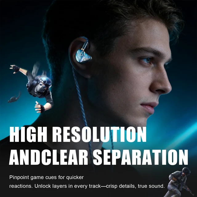 Alt view image 5 of 5 - HiFiGo Juzear Defiant Gamefidelity Edition Gaming IEMs, 1DD+3BA Hybrid Driver Wired Earbuds, Noise Isolating inEar Monitors with HD Mic, Swappable 3.5mm/USBC for PC/PS5/Switch/Mobile (Blue)