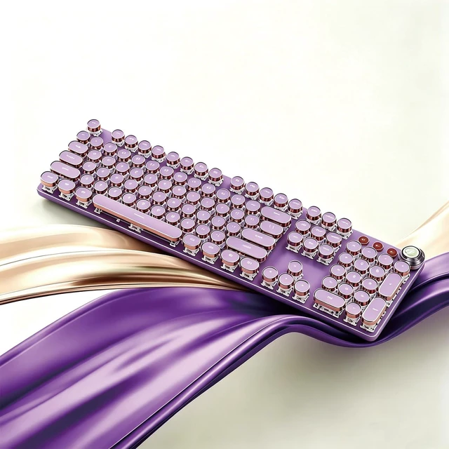 Main image of Hnjugfe Purple Retro Typewriter Keyboard, 104 Keys Wired USB with Round Keycaps, LED Backlit, for PC Laptop Mac Windows