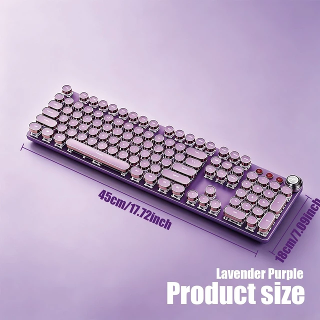 Alt view image 3 of 5 - Hnjugfe Purple Retro Typewriter Keyboard, 104 Keys Wired USB with Round Keycaps, LED Backlit, for PC Laptop Mac Windows