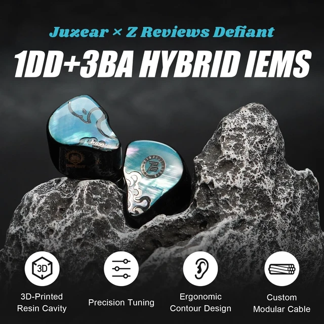 Alt view image 2 of 5 - HiFiGo Juzear Defiant Gamefidelity Edition Gaming IEMs, 1DD+3BA Hybrid Driver Wired Earbuds, Noise Isolating inEar Monitors with HD Mic, Swappable 3.5mm/USBC for PC/PS5/Switch/Mobile (Blue)